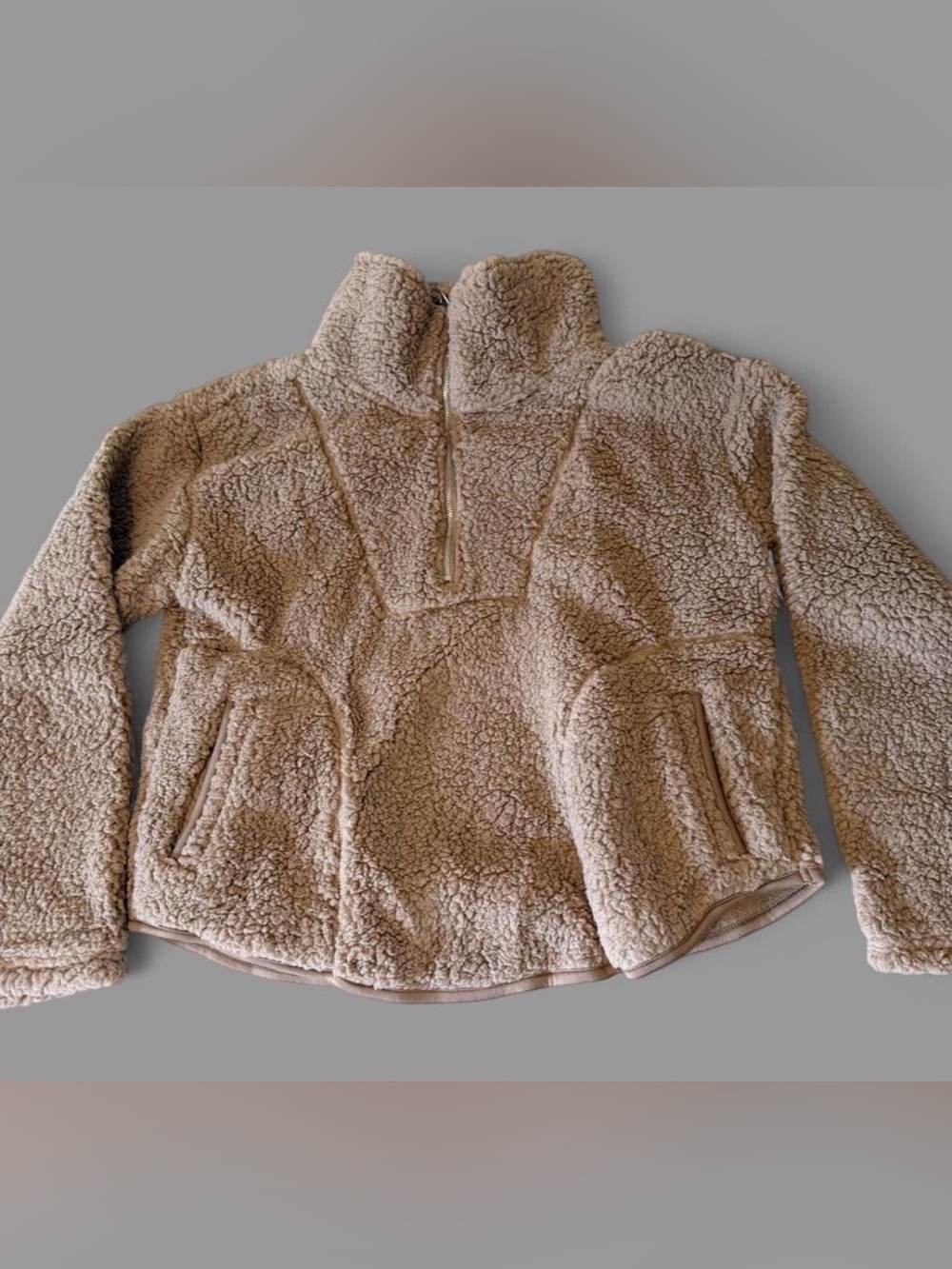 Plush Sherpa Quarter-Zip Teddy Jacket - Beige
